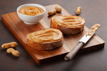 smooth peanut butter bread toast, healthy traditional sandwich