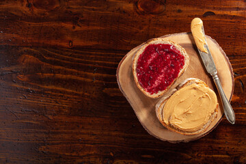 smooth peanut butter and jam bread toast, american traditional sandwich