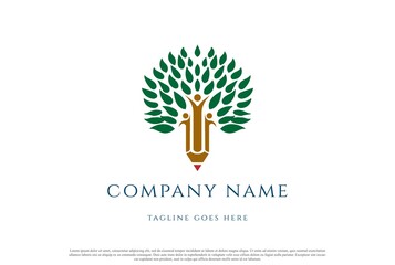 Tree with Human Pencil for School Education Logo Design Vector
