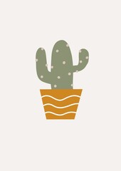 Cactus illustration. Green cactus in a yellow pots.