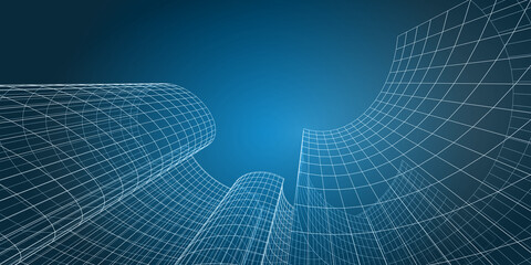 Abstract architectural background. Linear 3D illustration. Concept sketch