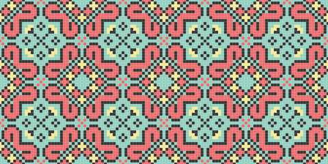 Pixel art. Organic motif, botanical motif background. Seamless pattern.Vector.ピクセルアートのスタイリッシュな有機的パターン