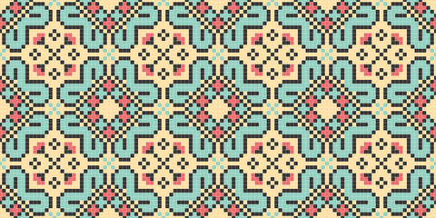 Pixel art. Organic motif, botanical motif background. Seamless pattern.Vector.ピクセルアートのスタイリッシュな有機的パターン