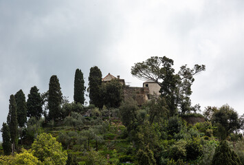 Fototapeta na wymiar View to the house on the hill in Portofino