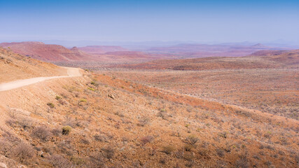 Damaraland. Gravel road to Palmwag in Namibia.