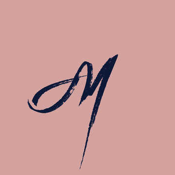 AM monogram logo.Calligraphic signature icon.Handwritten lettering sign isolated on blush fund.Letter a, letter m alphabet initials.Brush script characters.