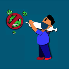 stop corona vrius use injection with mask