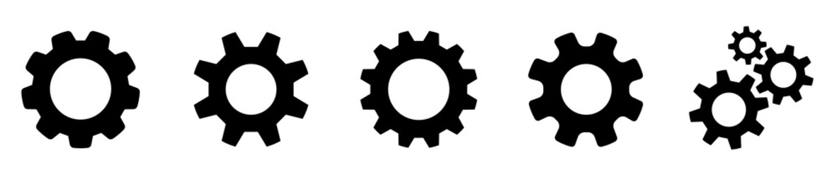Gear set. Setting gears icon. Cogwheel group. Gear design collection. Black gear wheel icons on white background - stock vector. - obrazy, fototapety, plakaty