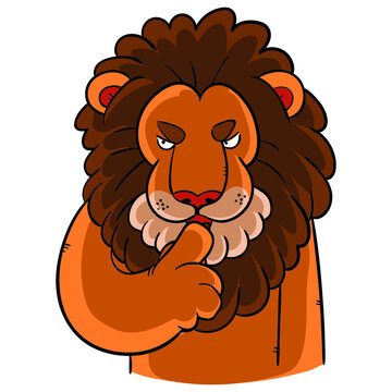 Cartoon lion giving shushing gesture