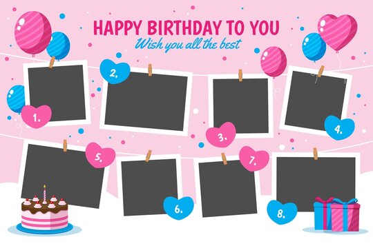 Flat Design Birthday Collage Frames Collection 2