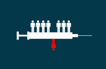 Vaccine Line. group of people standing On syringe with one different person under the needle . Conceptual Idea of Covid vaccine and vaccination social issue in general 