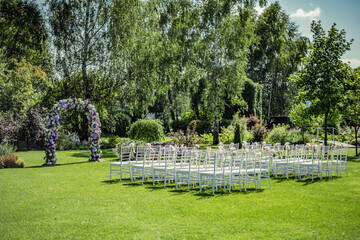 Festive decorations and scenery for wedding organization