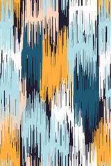 IKAT Digital Seamless Pattern, traditional ikat fabric weaving technique. Abstract multicolor fabric design