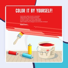 Wall painting poster with paint brush bucket spray barrels vector illustration