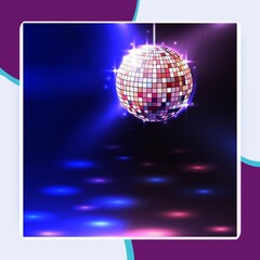 Modern illuminating disco ball sphere with spotlights disco background vector illustration