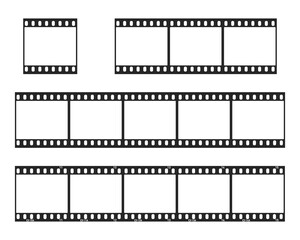 Blank film strip collection. Empty film or photo frames set. Negative film, filmstreifen. Vector illustration