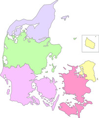 Vector map of Denmark to study with outline