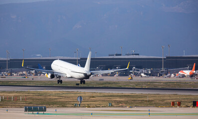 passenger plane lands at airport