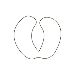 Half apricot one line art. Continuous line drawing of fruit, apricot, peach, plum.