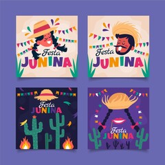 Flat Festa Junina Cards Collection