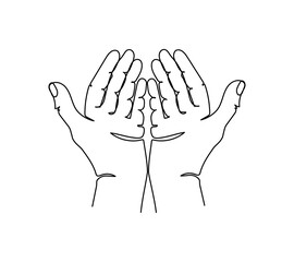 Open palms one line art. Continuous line drawing of gesture, hand, give a gesture.