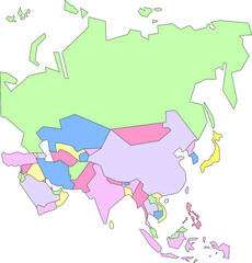 Vector map of Asia to study, colorful with outline
