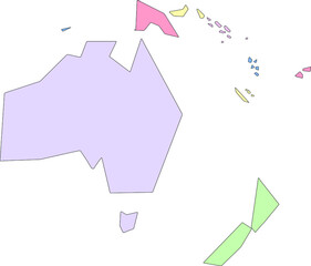 Vector map of Oceania to study, colorful with outline