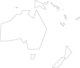 Vector map of Oceania to study colorless with outline, black and white