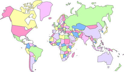 Vector map of The World to study, colorful with outline