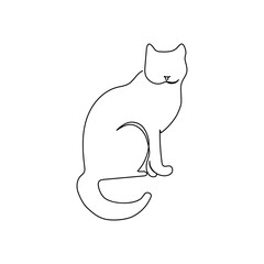 Cat one line art. Continuous line drawing of sitting cat, domestic animal.
