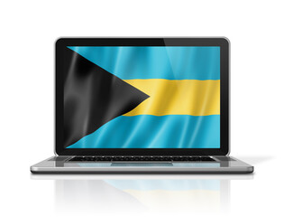 Bahamian flag on laptop screen isolated on white. 3D illustration