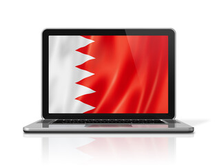 Bahrain flag on laptop screen isolated on white. 3D illustration