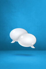 White speech bubbles on blue vertical background