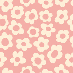 seamless pattern with vintage vector groovy flowers. modern elements. stylized flowers silhouettes on a pink background.  surface design, textile, stationery, wrapping paper and covers