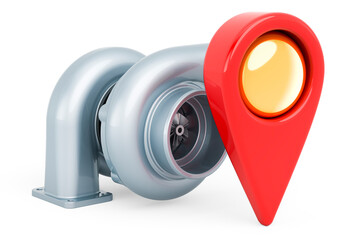 Map pointer with car turbocharger. 3D rendering