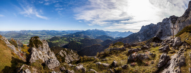 Fototapeta na wymiar Panorama view Heubergkopf mountain, Untersberg in Bavaria, Germany