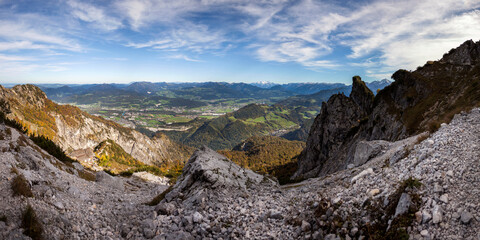 Panorama view Heubergkopf mountain, Untersberg in Bavaria, Germany