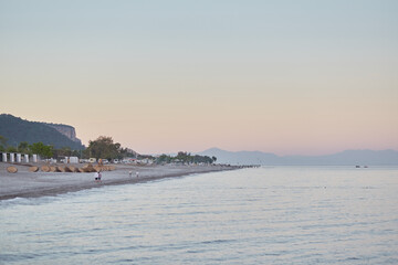 Blue hour photography. Sunset at beautiful Mediterranean sea. Seamless pattern. Natural background