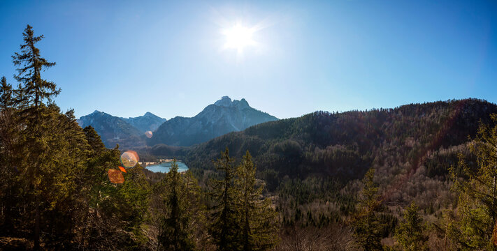 Panorama view Alpsee lake near Fussen in Bavaria, Germany