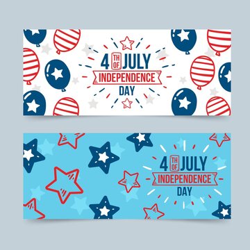 Hand drawn 4th july independence day banner s set