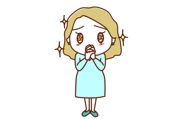＜全身・正面＞キラキラのお目目で可愛くお願いを訴える白人女性