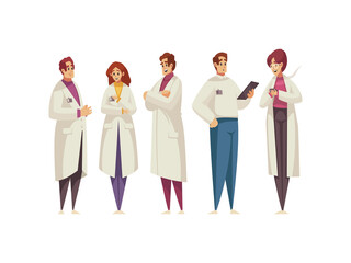 Group Doctors White Coats Isolated