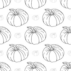 Autumn black and gray pumpkins on  white background pattern.  Fall, Thanksgiving holidays, fabric, textile. Seamless repeat swatch.