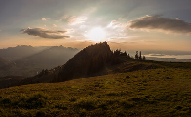 Panorama view of Zwolferspitz mountain, Chiemgau, in Bavaria, Germany