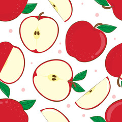 Seamless pattern red apple fruits isolated on white background