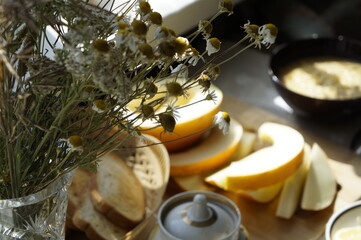 Melon and wildflowers