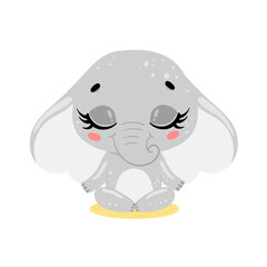 flat cute cartoon doodle elephant meditation. Tropical jungle safari animals meditate. Animals yoga