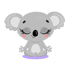 Vector flat cute cartoon doodle koala meditation. Tropical jungle safari animals meditate. Animals yoga © Bonbonny