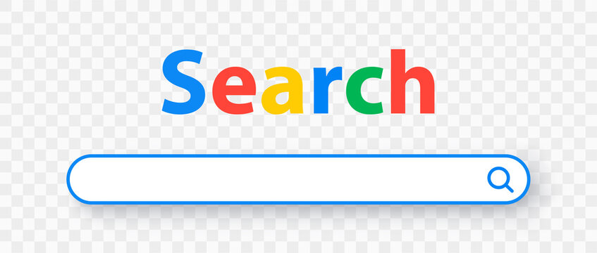 Search bar, search boxes. Google search bar with shadow on transparent background - stock vector.