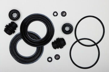 Caliper repair kit, rubber gaskets, oil seals, seals. Set of spare parts for car brake repair....